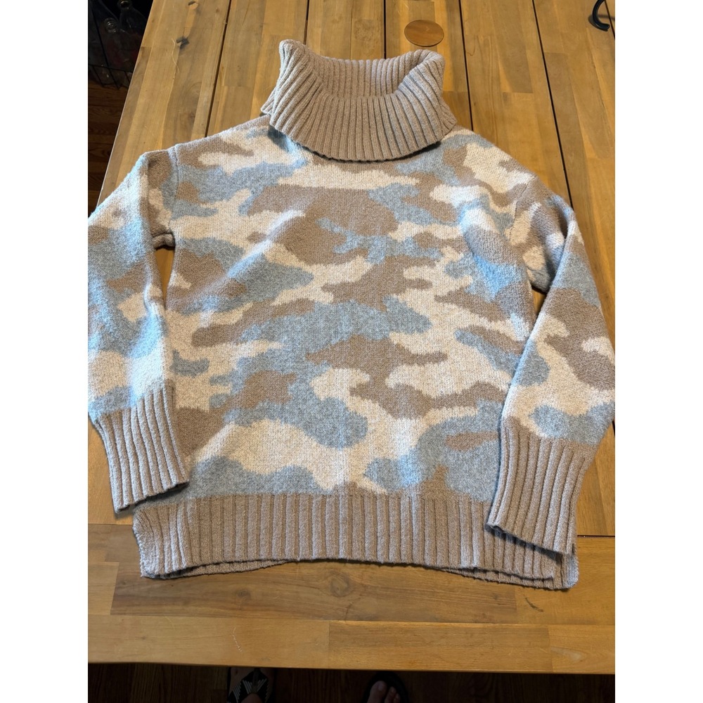 Christian Siriano New York Camo Turtleneck Sweater Tan Blue Womens XS